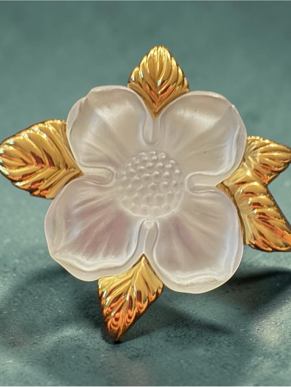 Vintage 1980 Monet Swarovski carved frosted glass dogwood flower brooch